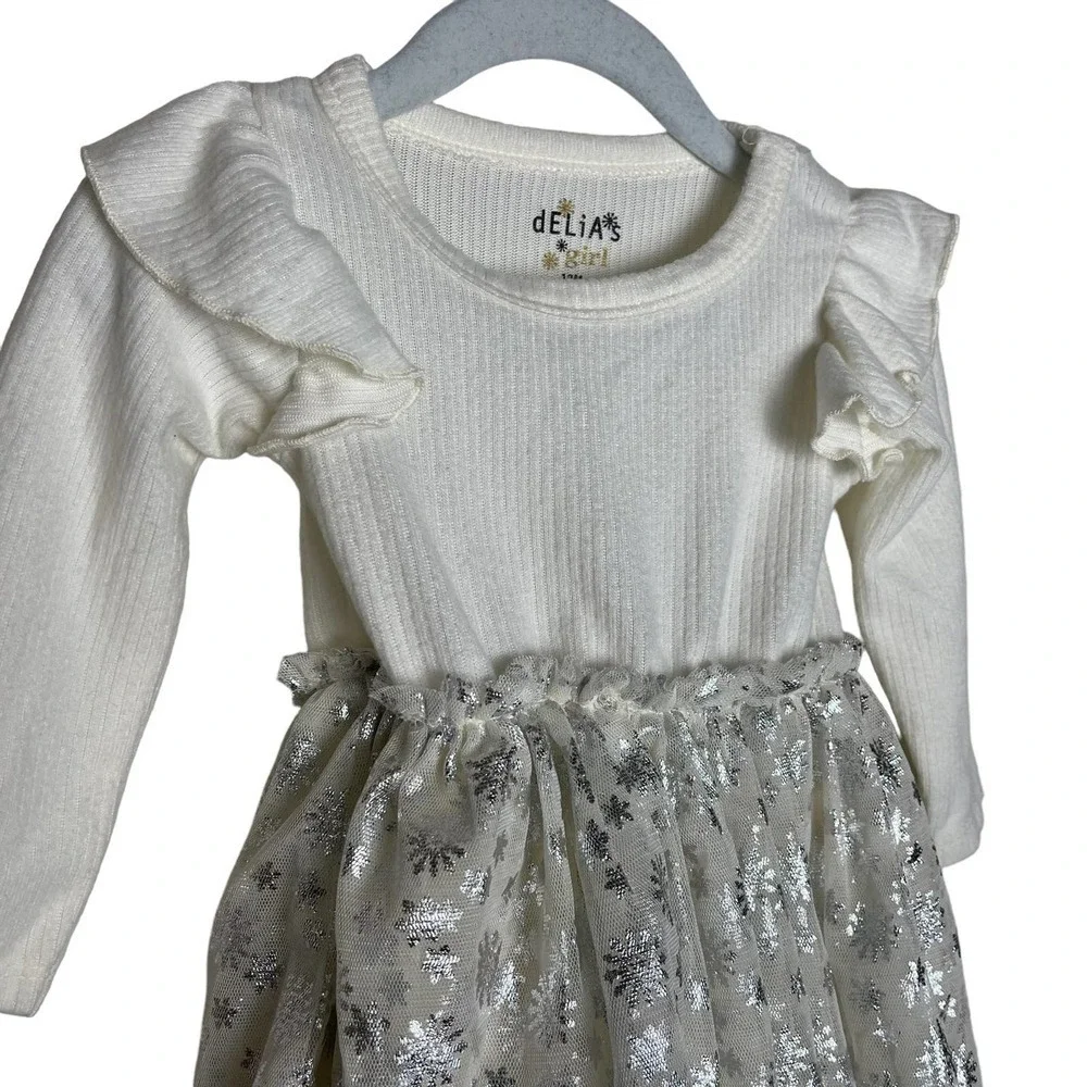 dELiAs girl White Snowflake Tulle Infant Dress Size 18 Months